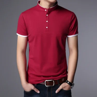 Men's Business Casual Polo Short Sleeve T-shirt Summer Comfortable and Breathable Solid Cotton Top 4