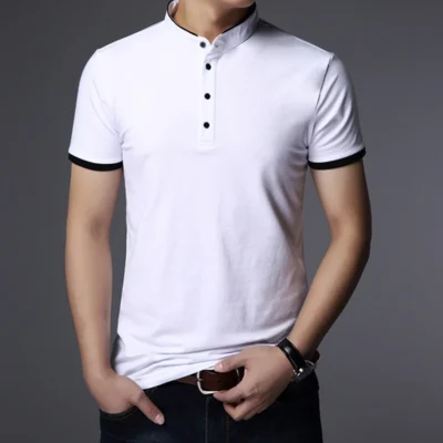 Men's Business Casual Polo Short Sleeve T-shirt Summer Comfortable and Breathable Solid Cotton Top 5