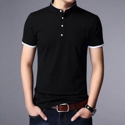 Men's Business Casual Polo Short Sleeve T-shirt Summer Comfortable and Breathable Solid Cotton Top 1