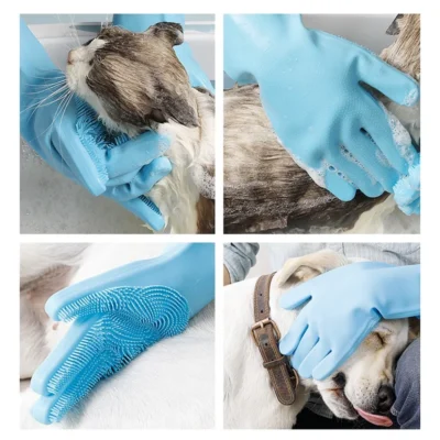 Pet Grooming Cleaning Gloves Dog Cat Bathing Shampoo Glove Scrubber Magic Dishwashing Cleanner Sponge Silicon Hair Removal Glove 2