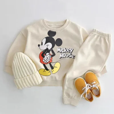 Disney Hoodies Baby Unisex Two Piece Sets Cartoon Print Long Sleeve Tops +Trousers Suit Toddler Boys Casual Sweatshirts Outfits 2