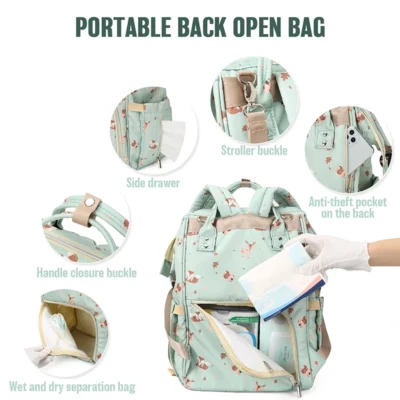 Diaper Backpack, Large Capacity Baby Bag, Multi-Function Travel Backpack Nappy Bags, Nursing Bag, Waterproof Fashion Mummy Bag 5