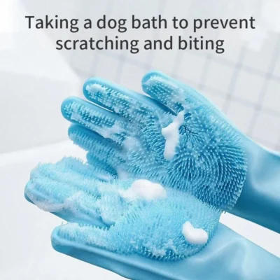 Pet Grooming Cleaning Gloves Dog Cat Bathing Shampoo Glove Scrubber Magic Dishwashing Cleanner Sponge Silicon Hair Removal Glove 3