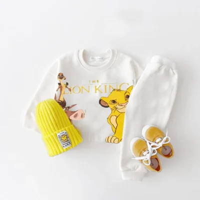 Disney Hoodies Baby Unisex Two Piece Sets Cartoon Print Long Sleeve Tops +Trousers Suit Toddler Boys Casual Sweatshirts Outfits 6