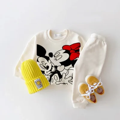 Disney Hoodies Baby Unisex Two Piece Sets Cartoon Print Long Sleeve Tops +Trousers Suit Toddler Boys Casual Sweatshirts Outfits 4