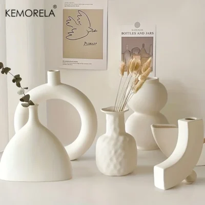 Nordic Ceramic Vase Circular Hollow Donuts Flower Pot Home Living Room Decoration Accessories Interior Office Desktop Decor Gift 5