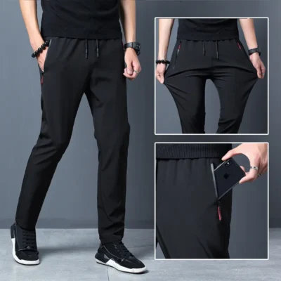 2024 Men's Running Pants Quick-Dry Thin Casual Trousers Sport Pants with Zipper Pockets Sportswear Running Jogging Sportpants 2