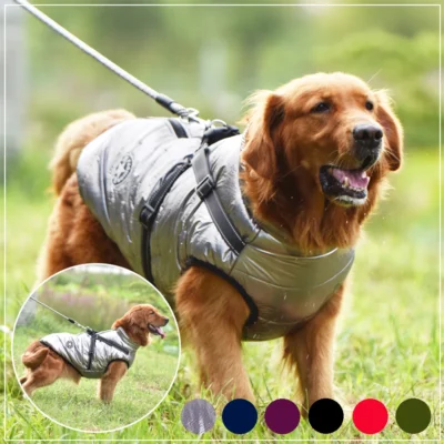 Large Pet Dog Jacket With Harness Winter Warm Dog Clothes For Labrador Waterproof Big Dog Coat Chihuahua French Bulldog Outfits 4