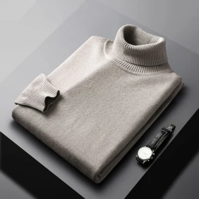 New Autumn Arrival Casual Turtleneck Sweater Men Solid Color Long Sleeve Pullovers 3