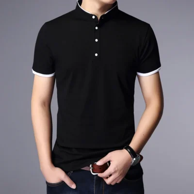 Men's Business Casual Polo Short Sleeve T-shirt Summer Comfortable and Breathable Solid Cotton Top 6