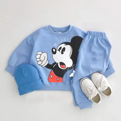 Mickey Mouse Print Tops Loose Trousers Infant Boys Spring New Style Cute Hoodies 2 Piece/set Baby Unisex Costume Green Tracksuit 1