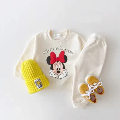 Disney Hoodies Baby Unisex Two Piece Sets Cartoon Print Long Sleeve Tops +Trousers Suit Toddler Boys Casual Sweatshirts Outfits 3