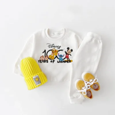 Disney Hoodies Baby Unisex Two Piece Sets Cartoon Print Long Sleeve Tops +Trousers Suit Toddler Boys Casual Sweatshirts Outfits 5