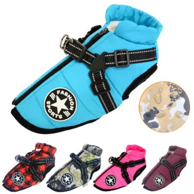 Large Pet Dog Jacket With Harness Winter Warm Dog Clothes For Labrador Waterproof Big Dog Coat Chihuahua French Bulldog Outfits 1