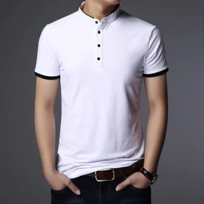 Men's Business Casual Polo Short Sleeve T-shirt Summer Comfortable and Breathable Solid Cotton Top 3