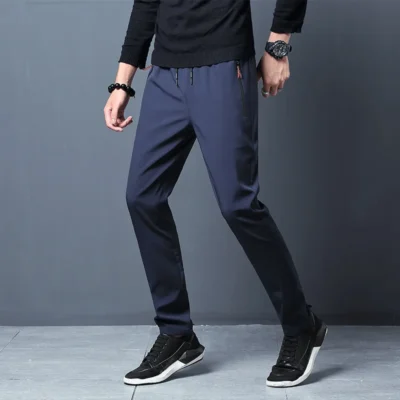 2024 Men's Running Pants Quick-Dry Thin Casual Trousers Sport Pants with Zipper Pockets Sportswear Running Jogging Sportpants 3