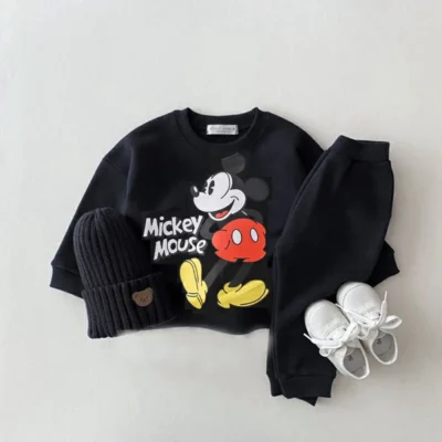 Disney Hoodies Baby Unisex Two Piece Sets Cartoon Print Long Sleeve Tops +Trousers Suit Toddler Boys Casual Sweatshirts Outfits 1