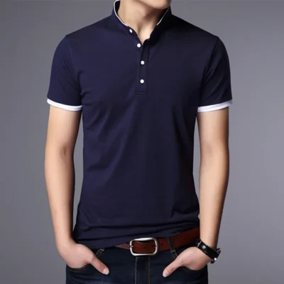 Men's Business Casual Polo Short Sleeve T-shirt Summer Comfortable and Breathable Solid Cotton Top 2
