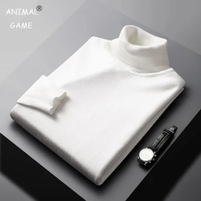 New Autumn Arrival Casual Turtleneck Sweater Men Solid Color Long Sleeve Pullovers 1