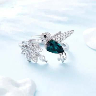 Elegant Natural Blue Stone Adjustable Hummingbird Rings for Women Glass Filled Rings Female Engagement Wedding Party Jewelry 2