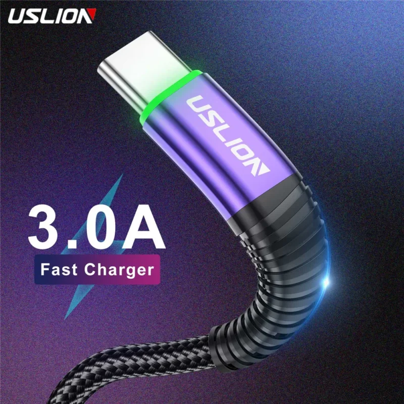 USLION LED 3A Type C Cable Micro USB Fast Charging Cord Wire For Samsung S23 Xiaomi Mobile Phone Charge USB Type C Charge Cables 1