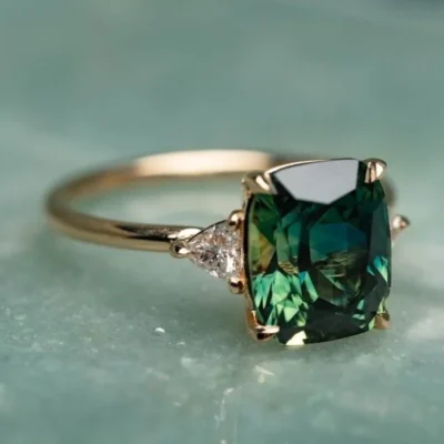 Elegant Square Ring for Women Fashion Gold Color Inlaid Green Zircon Wedding Rings Bridal Engagement Jewelry 2