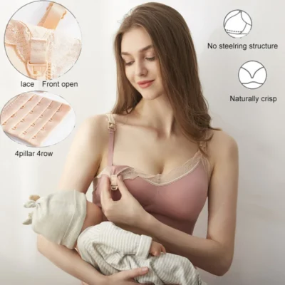 Wireless Front Open Nursing Bra Soft Lace Breathable Seamless Maternity Breastfeeding Bras Maternal Support For Pregnant Women 1