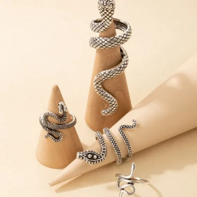 Vintage Snake Animal Rings for Women Gothic Silver Color Geometry Metal Alloy Finger Various Ring Sets Jewelry Wholesale 3