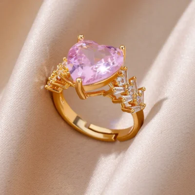 Zircon Flower Ring For Women Gold Color Adjustable Stainless Steel Flower Rings Wedding Aesthetic Jewelry Gift inoxidable anillo 5