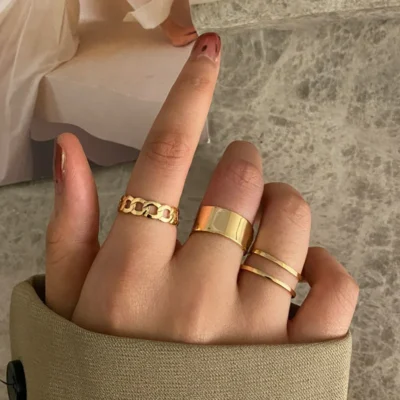 Modyle 10 pcs/set Bohemian Ring Set Gold Silver Color Wide Rings For Women Girls Simple Chain Finger Tail Rings 3