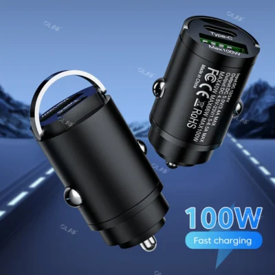 Mini 100W USB Car Charger Type C QC3.0 PD Car Chargers Fast Charging Car Phone Charger Adapter For iphone Samsung Huawei Xiaomi 2