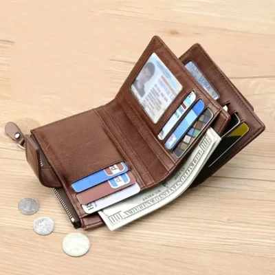 Men's Coin Purse Wallet RFID Blocking Man PU Leather Wallet Zipper Business Card Holder Money Bag Wallet Male 3