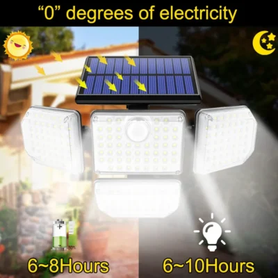 Solar Outdoor Light 182/112 LED Solar Security Flood Lighting with 3 Modes Adjustable Lighting Head for Garage Garden Yard 2