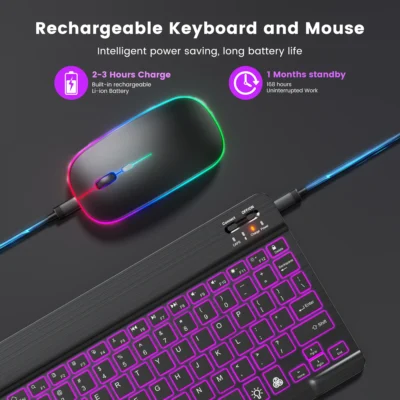 EMTRA Backlit Backlight Bluetooth Keyboard Mouse For IOS Android Windows For iPad Portuguese keyboard Spanish keyboard and Mouse 2