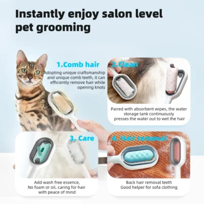 Double Sided Pet Cleaning Hair Removal Comb Long Hair Cat Dog Grooming Brush with 100pcs Cotton Tissue Kitten Brush Pet Supplies 4