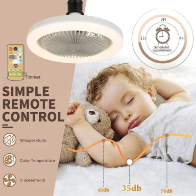 3In1 Ceiling Fan With Lighting Lamp E27 Converter Base With Remote Control For Bedroom Living Home Silent Ac85-265v 4