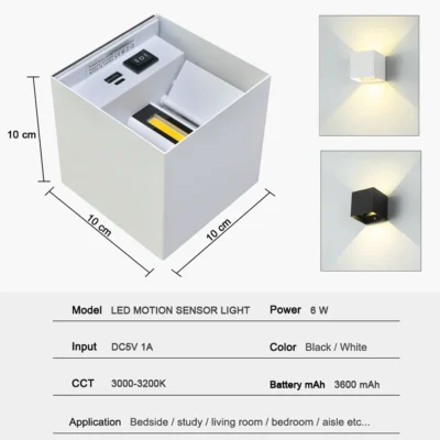 Litu LED Intelligent Motion Sensor Wall lamp 6W With Battery Charging With USB Wall light For Bedroom Night Lighting Corridor De 5