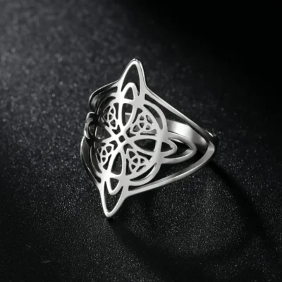 Witch Knot Stainless Steel Ring Wiccan Cross Celtics Knot Women Men Rings Witchcraft Good Luck Protection Amulet New Year Gifts 4