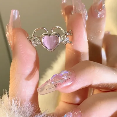Pink Love Heart Rings for Women Opening Personality Thorn Finger Ring Fashion Sweet Girls Jewelry Wedding Party Accessories 2023 5