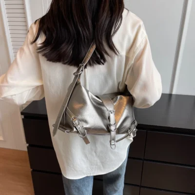 LEFTSIDE Silver Leather Crossbody Bags for Women Luxury 2023 Y2k Korean Fashion Underarm Shoulder Bag Female Armpit Bag Handbags 3