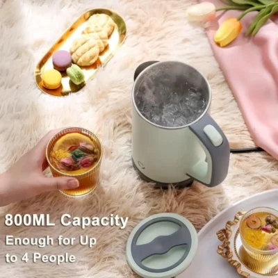 Portable Electric Kettle Insulated 800ml 600W 220V EU Plug Double Layer Stainless Steel Fast Water Boiler Cordless for Travel 2