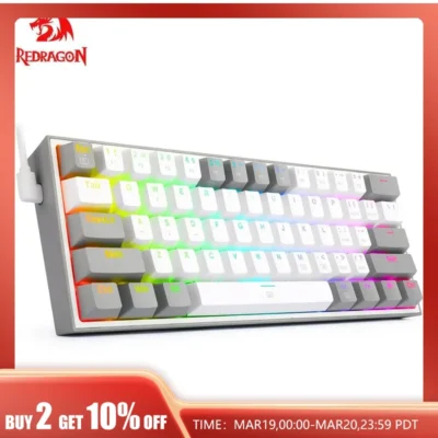 REDRAGON Fizz K617 RGB USB Mini Mechanical Gaming Wired Keyboard Red Switch 61 Key Gamer for Computer PC Laptop Detachable Cable 1