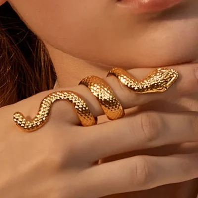 HNSP Vintage Long Snake Ring Set For Women Gothic Black Gold Silver Color Adjustable Finger Jewelry Accessories Female Gift 6