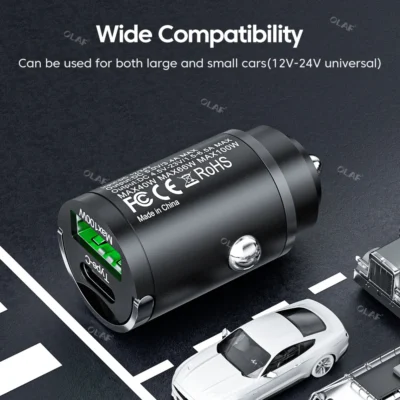 Mini 100W USB Car Charger Type C QC3.0 PD Car Chargers Fast Charging Car Phone Charger Adapter For iphone Samsung Huawei Xiaomi 3