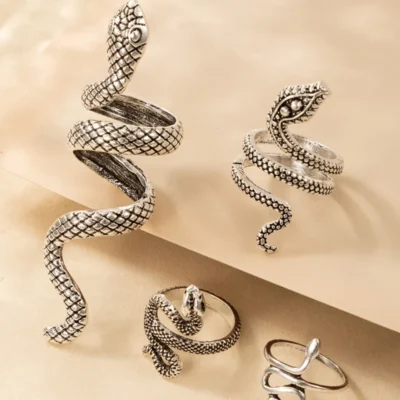 Vintage Snake Animal Rings for Women Gothic Silver Color Geometry Metal Alloy Finger Various Ring Sets Jewelry Wholesale 5