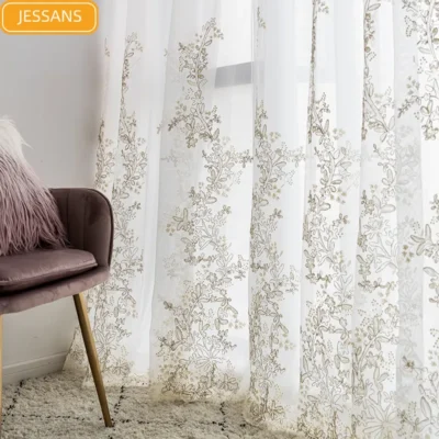 French Light Luxury Princess Embroidery Hollow Blank Gauze Lace Screen Curtains for Living Room Bedroom Bay Window Customization 1