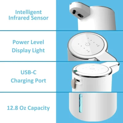 Automatic Soap Dispenser Touchless Foaming Soap Dispenser 380ml USB Rechargeable Electric 4 Level Adjustable Foam Soap Dispenser 3