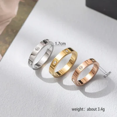 2023 Trendy Stainless Steel Rose Gold Color Love Ring for Women Men Couple Crystal Rings Luxury Brand Jewelry Wedding Ring Gift 6