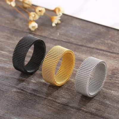 2023 New 8mm Wide Stainless Steel Rings Titanium Couple Rings Deformable Mesh Accessories for Women Men Jewelry Wedding Gift 1