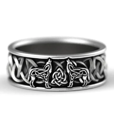 Huitan Viking Nordic Mythology Giant Wolf Men Ring Defense Totem Wolf Fashion Hip Hop Rock Unisex Finger Ring Punk Gift 1
